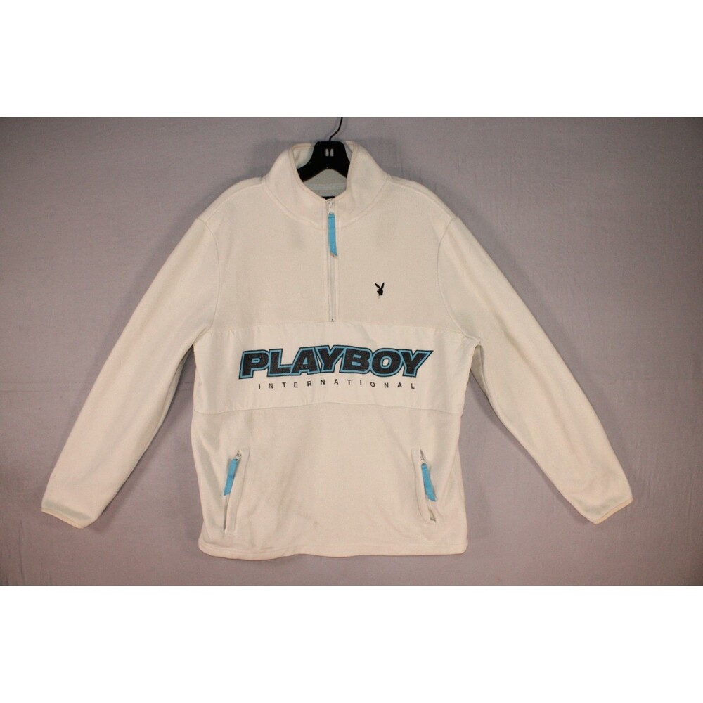 Playboy by PacSun Fleece Pullover Jacket White Quarter Zip Logo Men's Medium